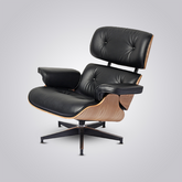 ames Lounge Chair and Ottoman in Ash Wood and Black Leather – Mid-Century Replica